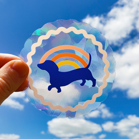 Rainbow Suncatcher, Prismatic, Window Vinyl Decal, Clear Maker, Dachshund, Weiner Dog, Suncatcher Sticker