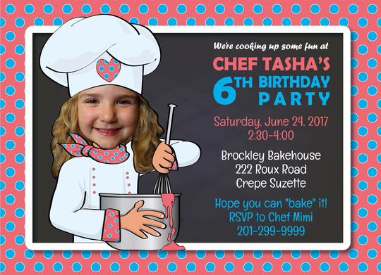 Chef Birthday Party Invitation - Personalized With Your Photo Digital File