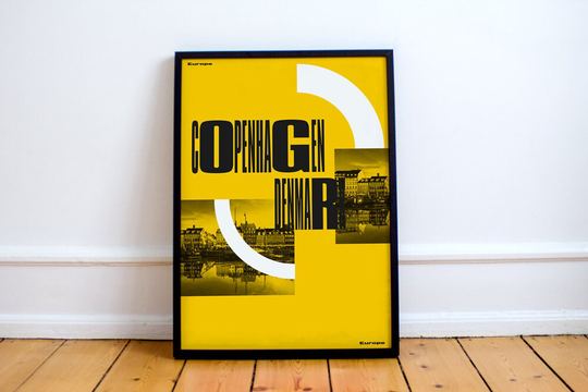 Copenhagen Print Graphic Art, Denmark, Vacation, Tourism, Design, Harbour, Europe, Port, Globe