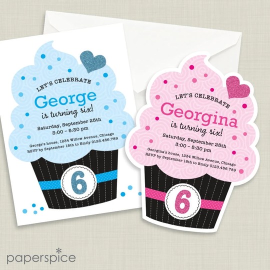 Cupcake Party Invitation, Baking Invite, Kids Birthday Party, Shaped, Girl Or Boy, Diy Printable Personalized, Digital File