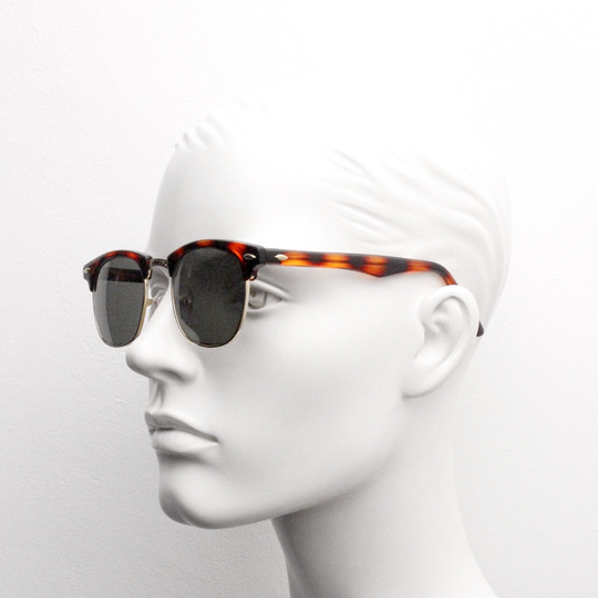 80S Vintage Clubmaster Half Frame Sunglasses. Nos Classic 50S Style Vibrant Tortoise Browline With Green Lenses. Bnwt