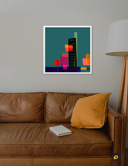 Square Framed Bold Art Print, Colorful Abstract Minimalist Wall Art, Graphic 70S, Bright Painting, Living Room Mid Century