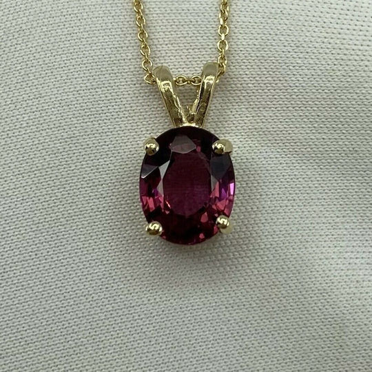 Vivid Pink Red 2.00 Carat Rhodolite Garnet Oval Cut Solitaire Pendant Necklace