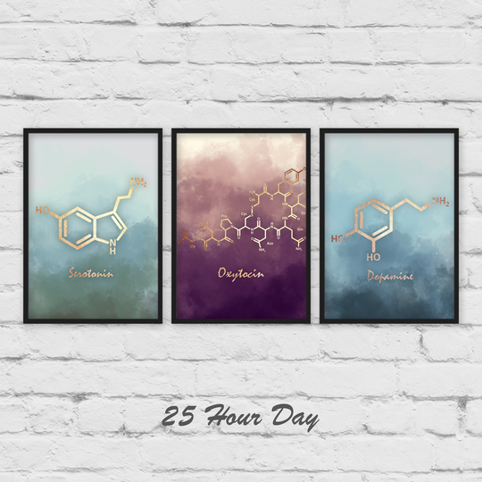 Set Of 3 Print, Serotonin Molecule, Dopamine Molecule, Oxytocin Poster, Office Gift, Doctor Nursery Art, Art Print Set