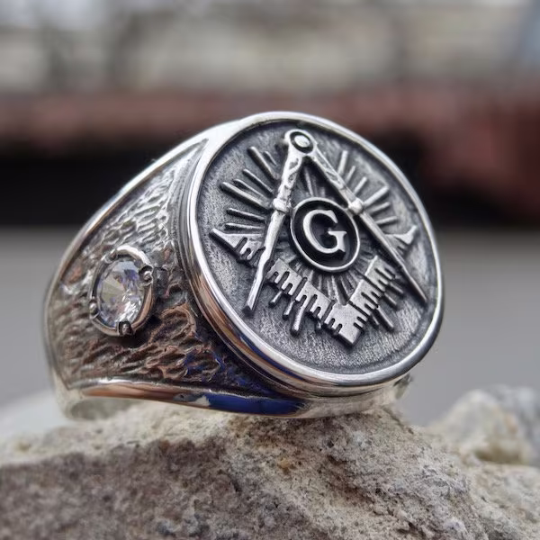 Masonic Ring Sterling Silver 925 With Stones Swarovski Handmade All Sizes