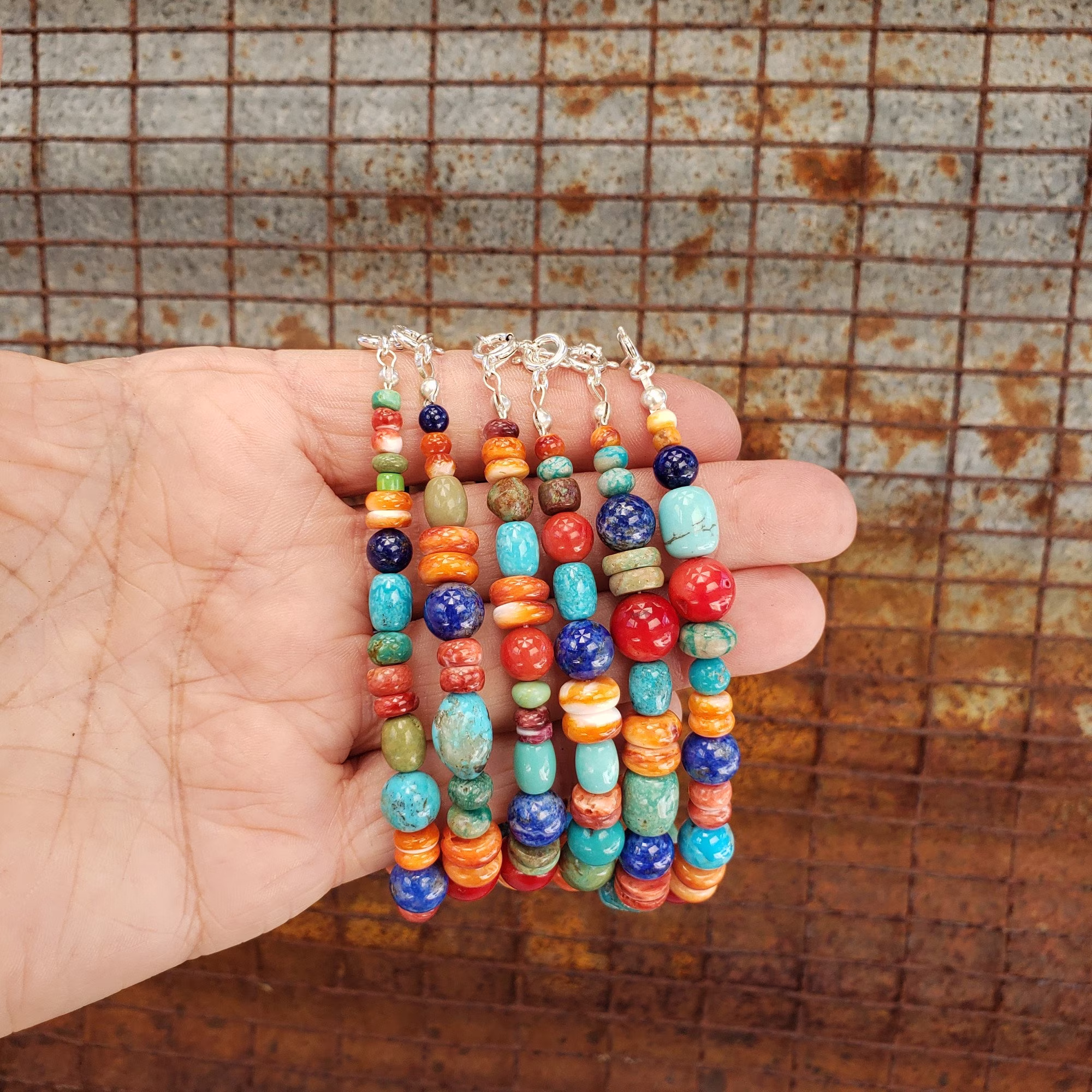 Multi Gemstone Bracelet, Southwestern Multicolor Chunky Mixed Bracelet