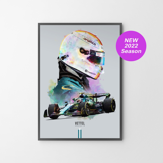 Sebastian Vettel F1 2022 Car & Helmet Poster Print | Illustration | Unframed