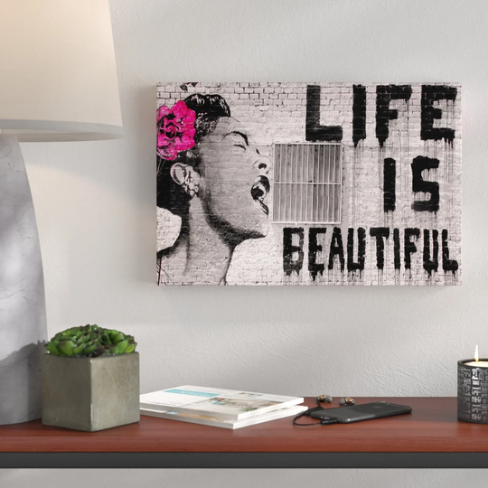 Life Is Beautiful by Banksy - Wrapped Canvas Graphic Art Print