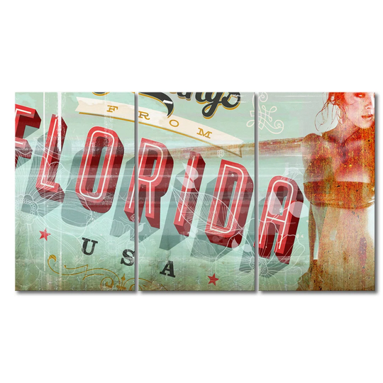 Florida Girl 3 Piece Graphic Art on Canvas Set