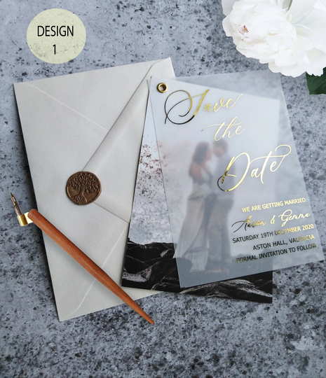 Vellum Save The Date , Foiled Dates, Date Photo Wedding Save Date. Rose Gold Foil
