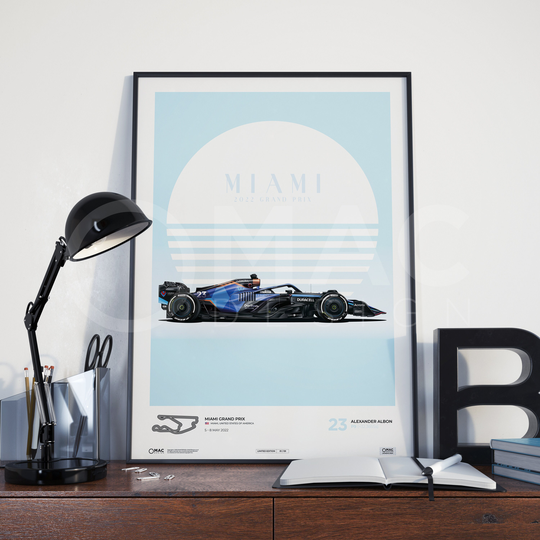 Limited Edition Alexander Albon Williams F1 Poster | Hand Drawn Art Formula 1 Miami Grand Prix 2022 Print