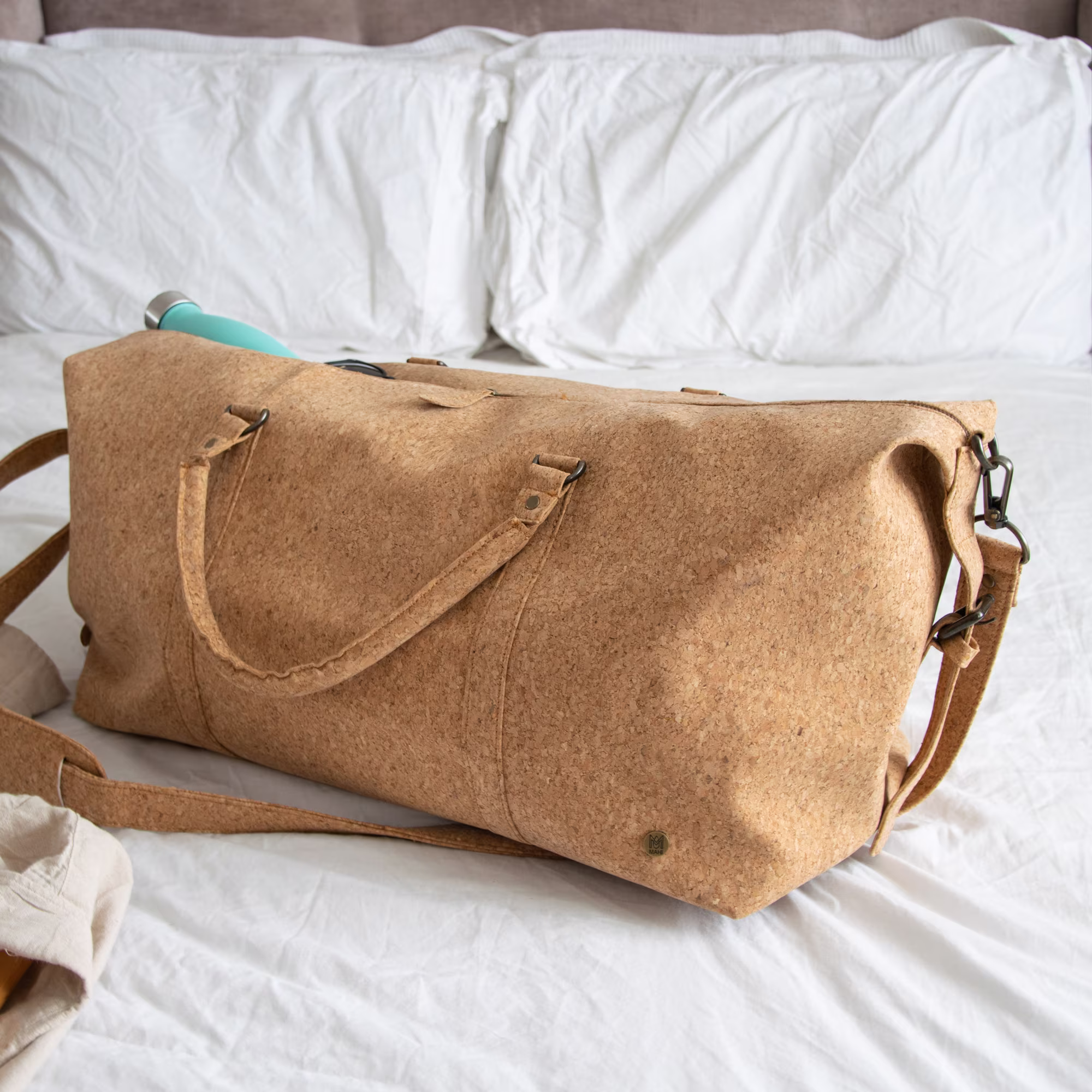 Personalized Vegan Cork Leather Weekend Duffle - Holdall Overnight Bag Weekender Duffel in Handmade By Mahi