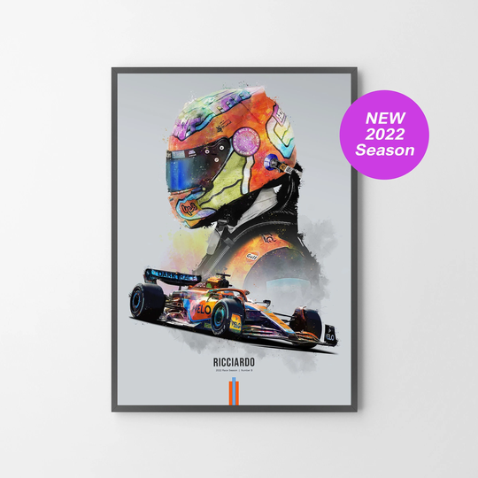Daniel Ricciardo 2022 F1 Car & Helmet Grand Prix Poster Print | Illustration | Unframed
