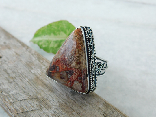 Sterling Silver Crazy Lace Agate Ring Fine Boho Lace Gemstone Ring Statement Women Ringhandmade Ringnj177