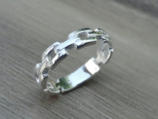 Chain Link Sterling Silver 925 Band Ring Minimalistic Design Open Pattern Unisex Jewellery Gift Present