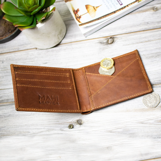 Personalized Leather Wallet For Men in Vintage Brown 3rd Wedding Anniversary Handmade Gift Him By Mahi