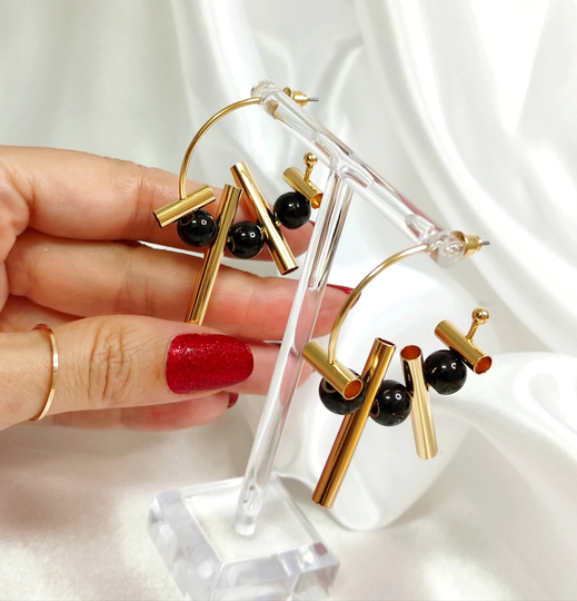 Irregular Hoop Earrings, Thick Hoop, Open Earings, Tube Hoops, C Shape Chunky Stacking Oversized Hollow Hoops With Beads