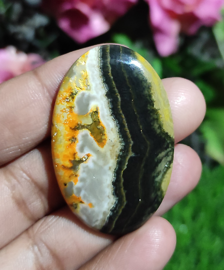 Bumble Bee Gemstone, 48x31x6 Mm 71 Ct Oval Shape Bumblebee Cabochone Jasper Stone, Wholesale Price , Wire Wrapped Pandant Making Jewelry Cabs