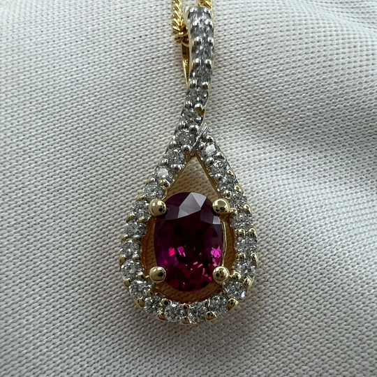 Unique Pink Sapphire Diamond Certified Untreated Crossover 18K Oval Pendant