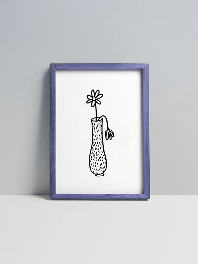 Tired Flower Art Print - Digitally Illustrated Black & White, 8.5x11 Art Print On Matte Card Stock. Black & White Flower Vase Print