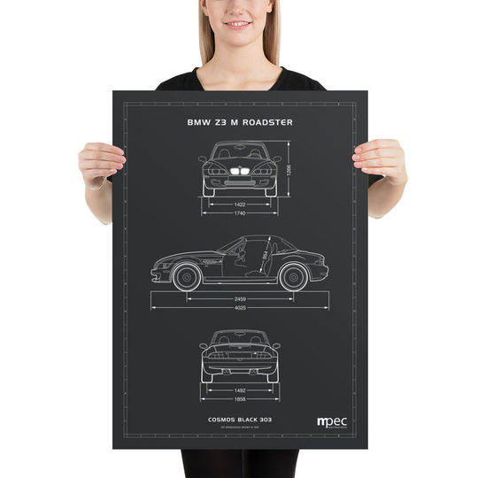 Large Bmw Z3 M Technical Illustration Poster Cosmos Black 50cm X 70cm