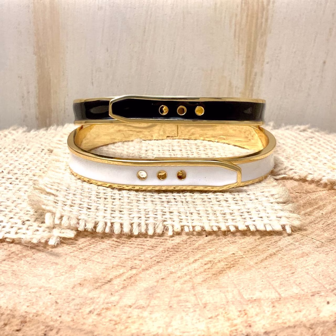 Enamel Belt Designed Bangle Bracelet Pop Fashion Unique Gold Plated Stackable Stunning Trendy