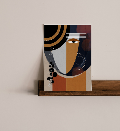 Moon, Large Wall Art Print, Abstract Faces Art, Contemporary Neutral Decor, Earth Colors, Expressionist Industrial Decor