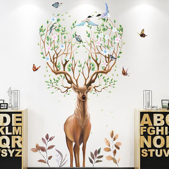 Large Deer Antlers Bird Branches Wall Sticker | Self Adhesive PVC Removable Decal