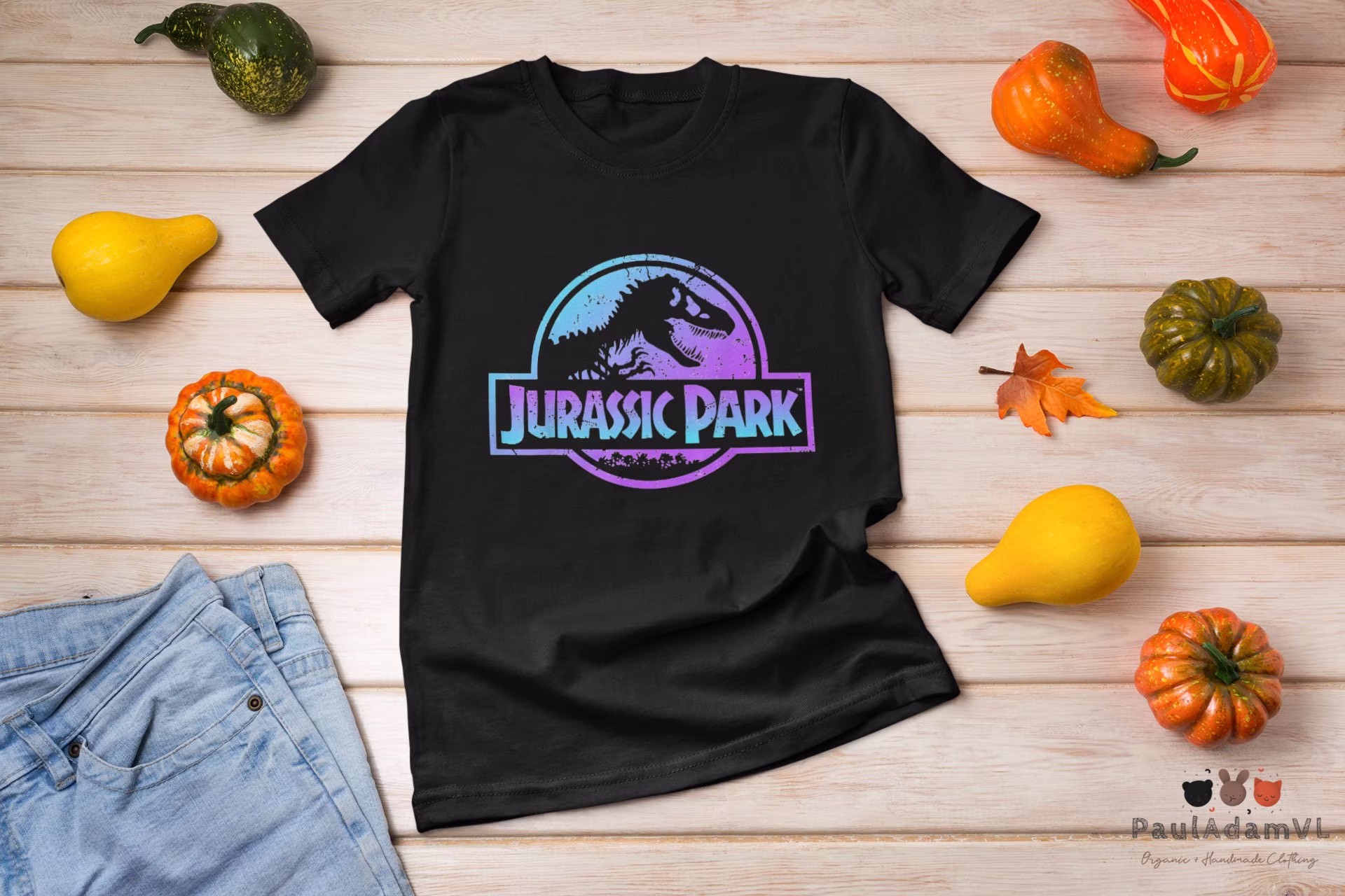 Jurassic Park Blue & Purple Fossil Logo Vintage T-Shirt, Fiction Action Film, Shirt, Dinosaur Gift Shirt