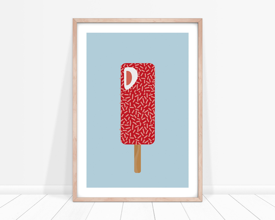 strawberry Ice Lolly Print, Wall Art, Nursery Decor, Kids Bedroom Gift For Girl, A4 Print