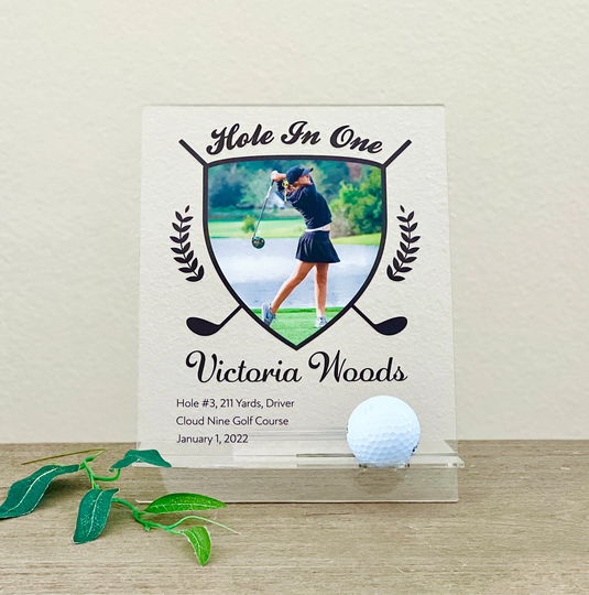 Hole in One Plaque | Golf Award Trophy Custom Acrylic Ball Display Eagle, Albatross