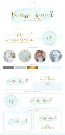 Premade Watercolor Logo, Branding Package, Logo Design, Gold Kit, Design