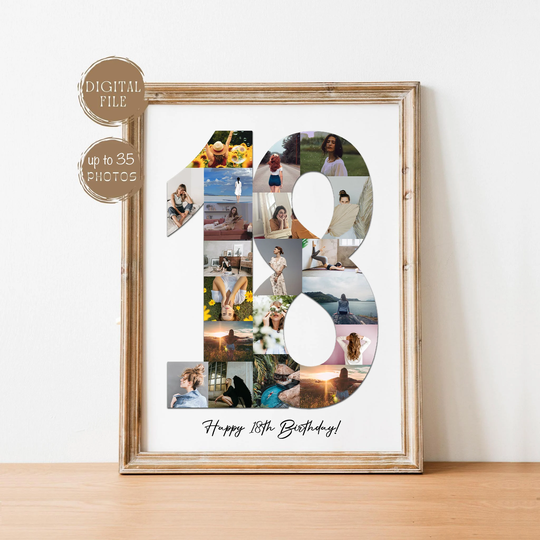 Digital Custom 18Th Birthday, Anniversary Photo Wall Collage Art Print, 18 Years Gift, Personalized Special Gift, Digital Download