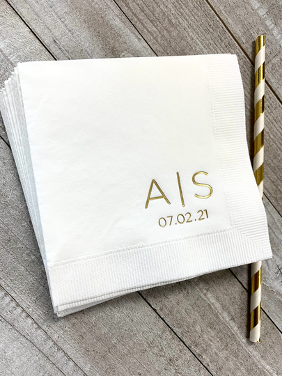 Personalized Napkins Wedding Anniversary Engagement Printed Custom Monogram Cocktail Beverage Luncheon Dinner Guest