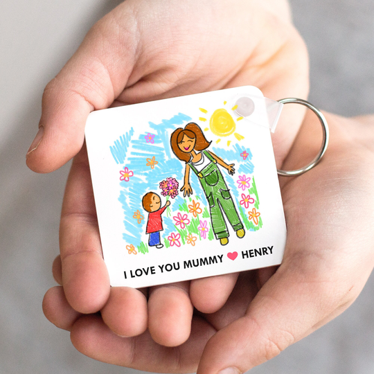 I Love You Mummy Keyring, Child's Drawing Keyring For Mum, Personalised Keychain For Mum