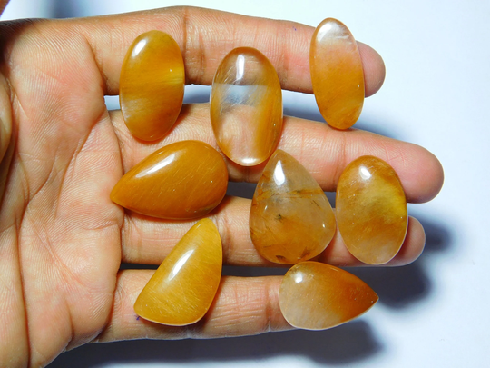 8 Pcs. Natural Copper Rutile Quartz Lot Cabochons, Rutile Gemstone Top Quality Handmade Loose 143Cts