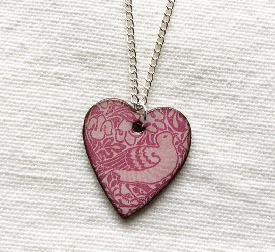 Pink William Morris Pendant Necklace, Bird Valentine's Gift, Pendant Necklace