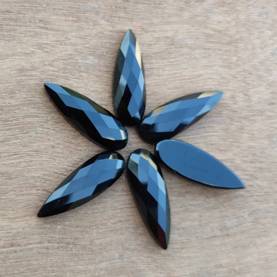 Black Onyx Faceted Gemstone Long Pear Shape 7x14 Mm To 12x36 Stone, Flat Back Loose Calibrated Jewelry Stone