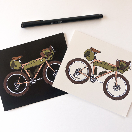 Bikepacking Bicycle Card, Drawing Touring Bike, Blank Greeting Card
