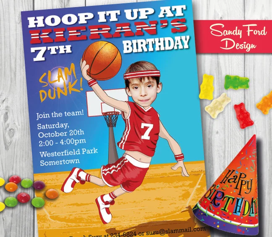 Basketball Birthday Party Invitation - Personalized With Your Photo Digital File