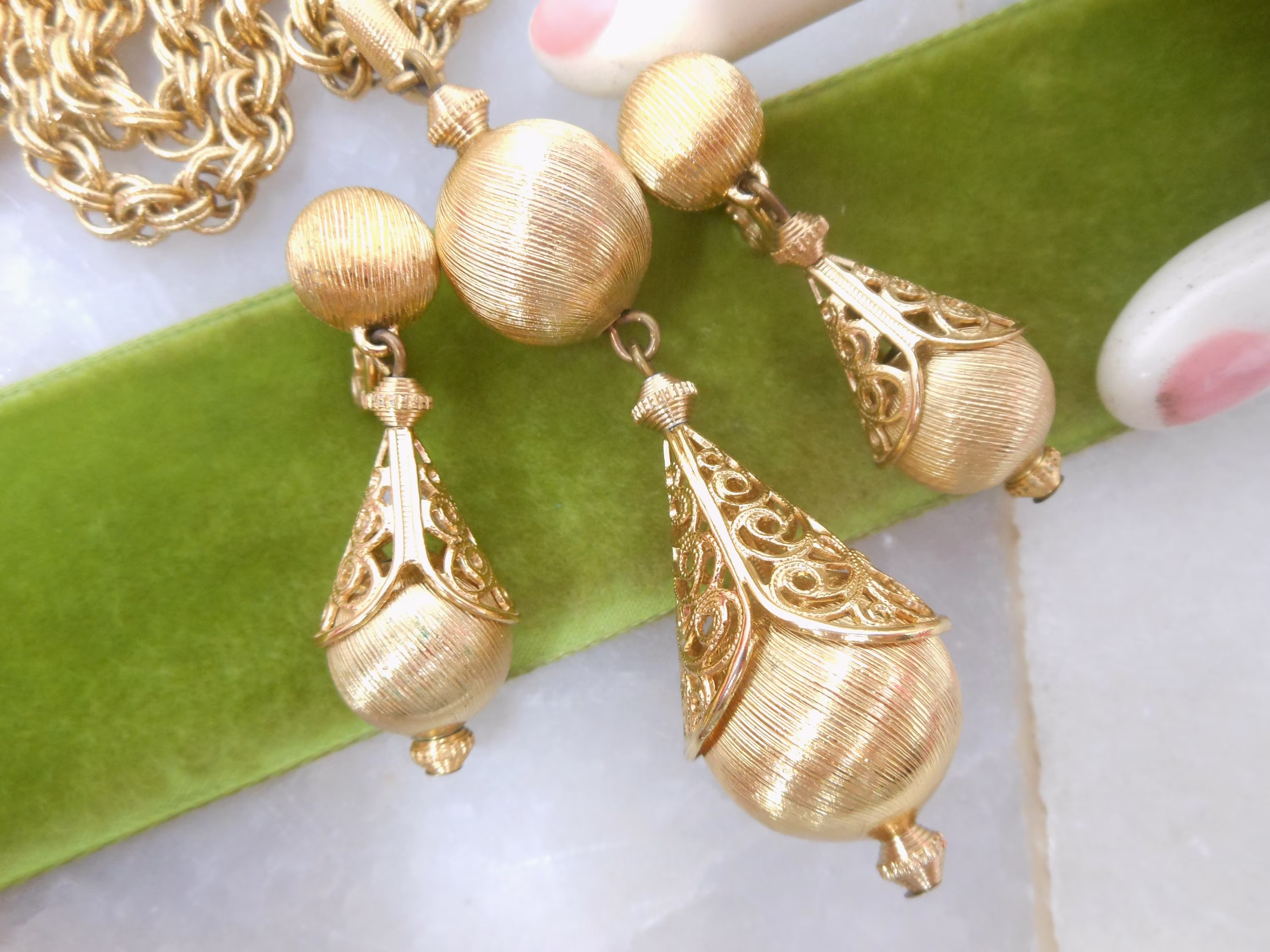 Vintage Monet Bolero Necklace Earrings Set Dangle Drop Filigree Iconic Designer Runway Gold Plate Mid Century Book Piece, Vivianjoel.com