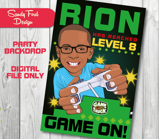 Video Game Birthday Party Table Backdrop - Gaming Poster- Illustrated From Your Photo Digital File