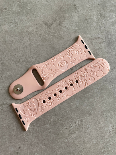 Apple Watch Silicone Sports Band/strap - Engraved Tattoo Icons Design 38mm/40mm/41mm/42mm/44mm/45mm 30 Colours