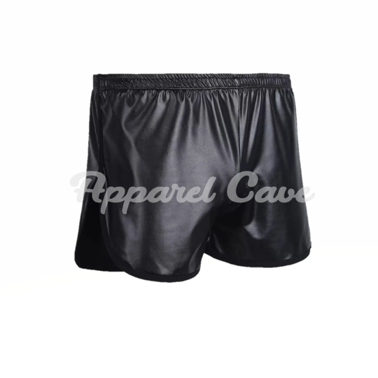 Men Black Leather Short Pants With Pocket