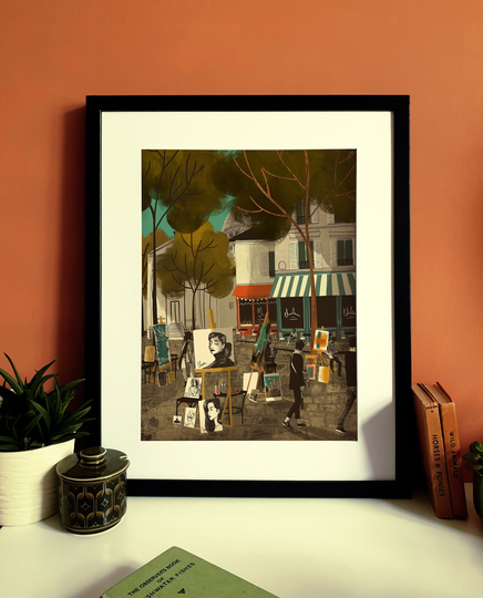 Paris Artists Of Montmatre Illustration Print A3