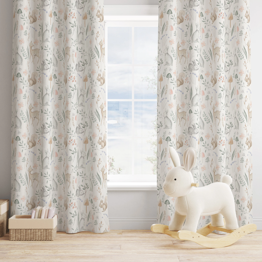 Sketch Woodland Animals, Nursery Blackout Curtains - Curtains With Eyelets, Curtains, Woodland Curtains, Decor, Nursery, Decoration Curtain