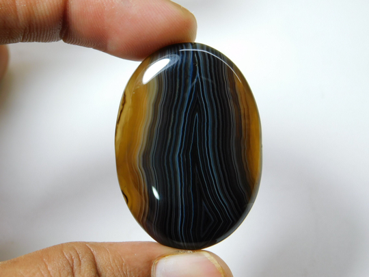 Top Grade Natural Black Banded Agate Cabochon Gemstone Loose Stone 63 Ct 40 X 28 Mm # 74