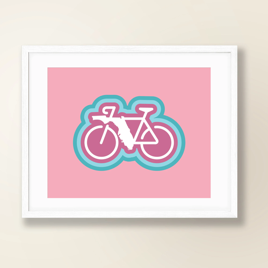 Pink Florida Rides Graphic Art Print | Bicycling Road Trip Design Poster State Wall Series