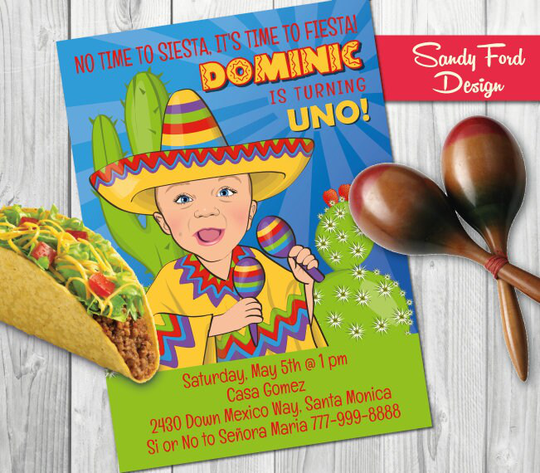 Mexican Fiesta Birthday Party Invitation - Illustrated From Your Photo Printable