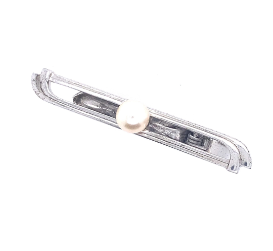 Mikimoto Estate Akoya Pearl Tie Bar Sterling Silver 6.73 Mm 5.91 Grams M172